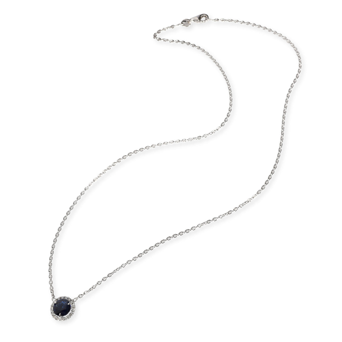 Halo Diamond & Sapphire Necklace in 18K White Gold 0.10 CTW