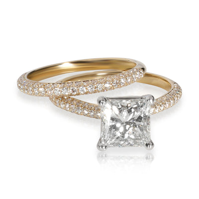 Blue Nile Princess Diamond Wedding Set in 18K Yellow Gold H VVS2 2.70 CTW