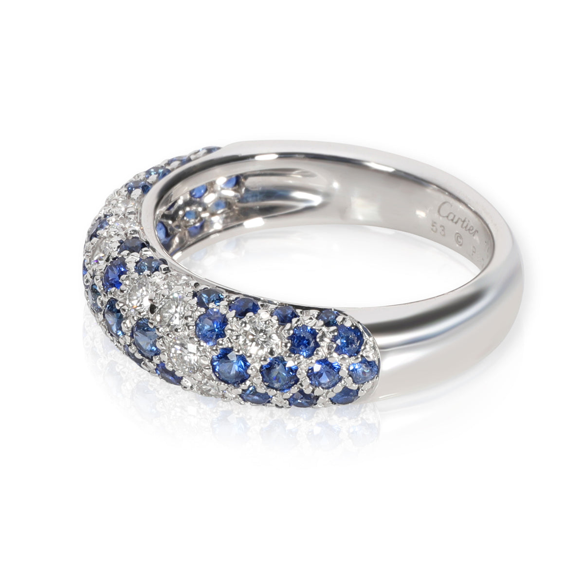 Cartier Mimi Sapphire & Diamond Pave Dome Ring in 18K White Gold