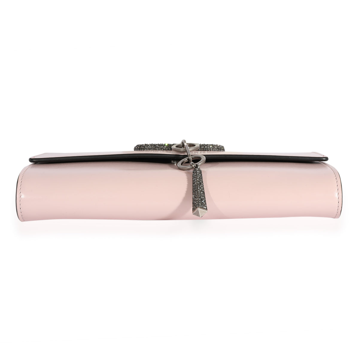 Valentino Pale Pink Leather VCase Crystal Logo Clutch