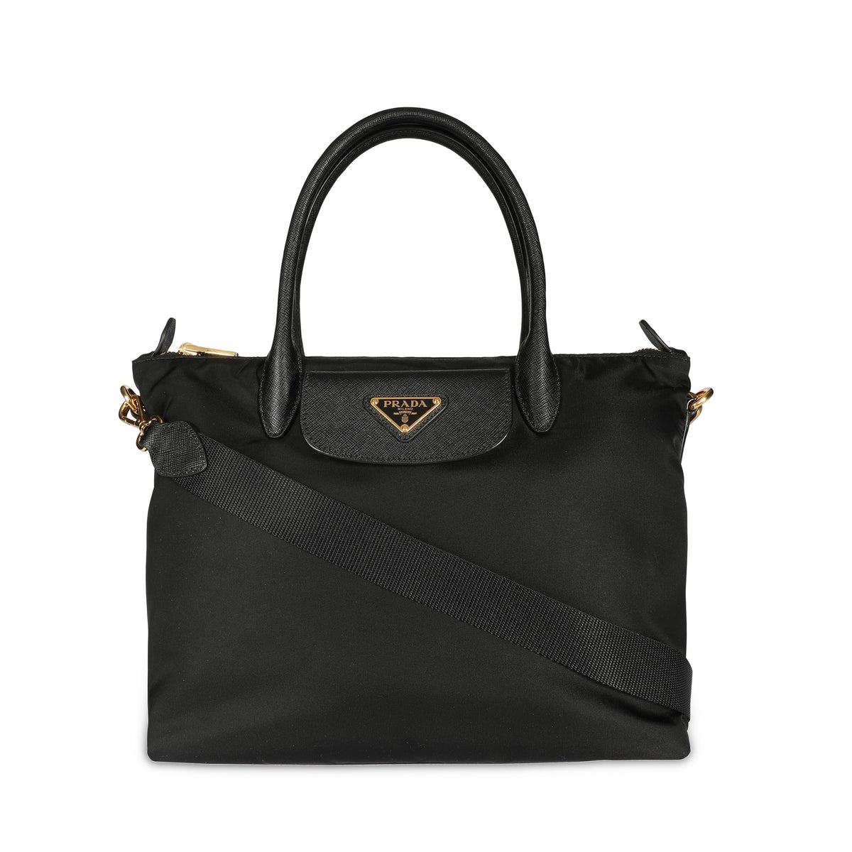 Prada Black Nylon Saffiano Leather Tote Bag by WP Diamonds