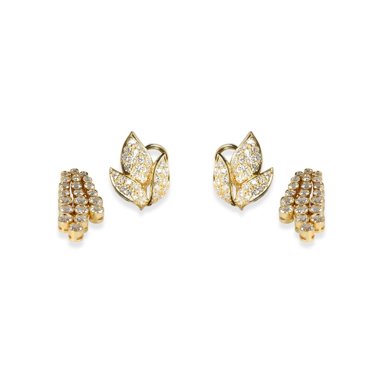 Leaf Earrings with Removable Diamond Drop Spray in 18KT Yellow Gold 2.50 CTW