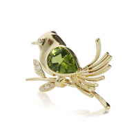 Tiffany & Co. Vintage Peridot Diamond Bird Brooch in 18K Yellow Gold 0.10 CTW