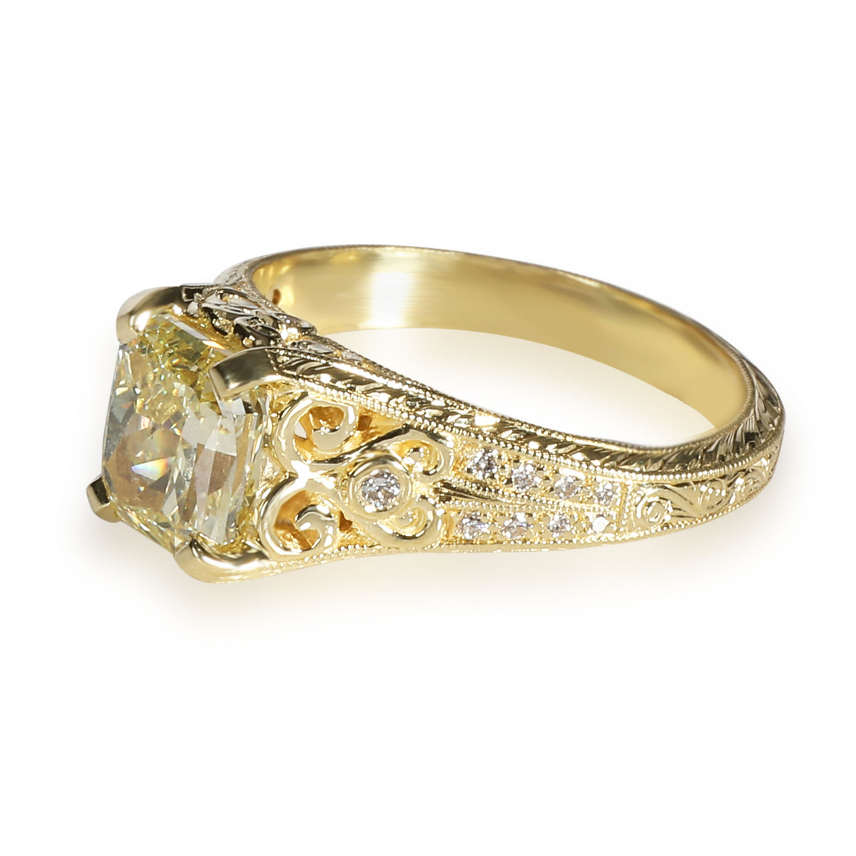 Fancy Yellow Radiant Diamond Engagement Ring in 18K Yellow Gold SI1 1.71 CTW
