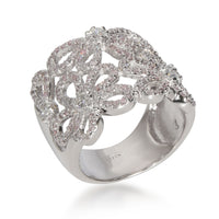 Pink & White Diamond Flower Ring in 18K White Gold 1.30 CTW