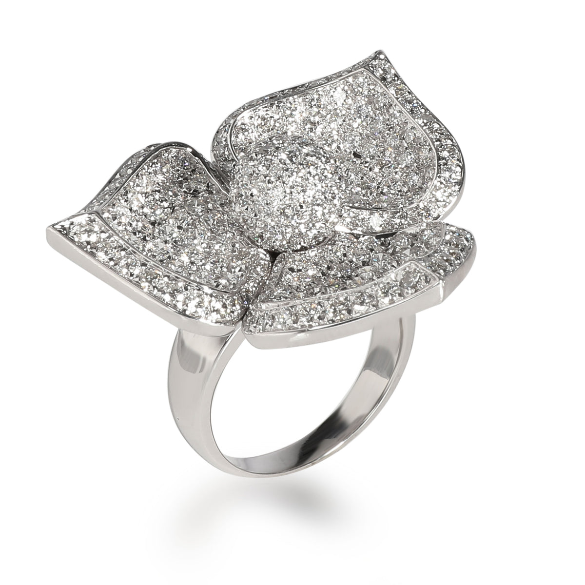 Pave Diamond Flower Ring in 18K White Gold F-G VS 10.00 CTW