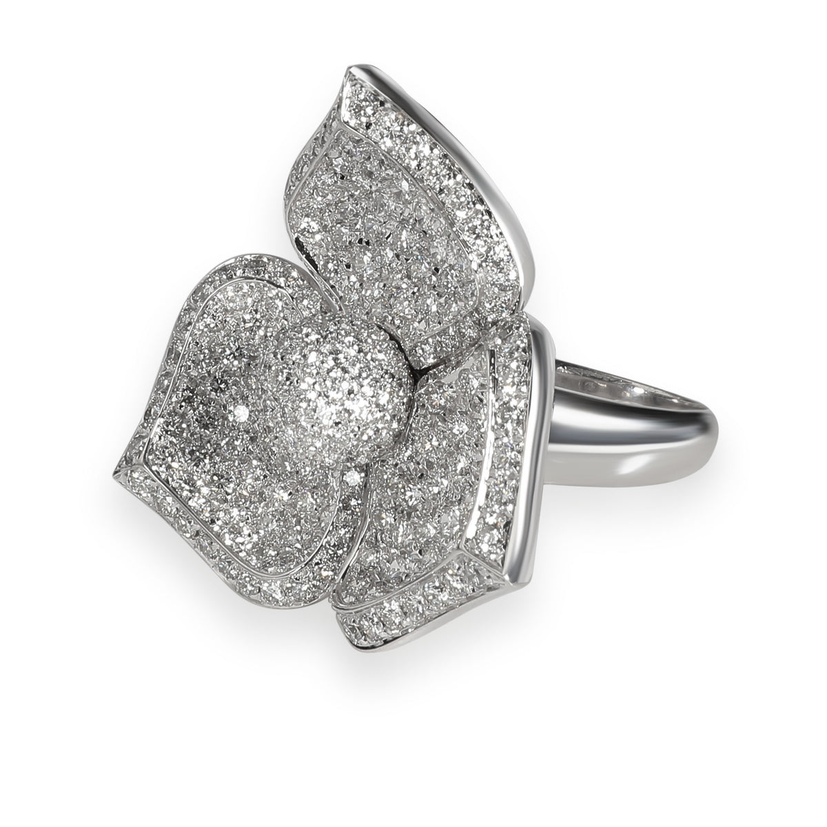 Pave Diamond Flower Ring in 18K White Gold F-G VS 10.00 CTW