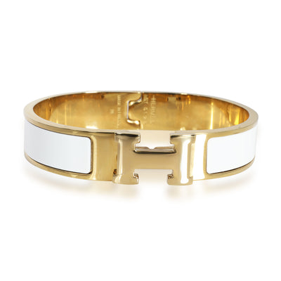 Hermes Clic H Bangle White Enamel Gold Plated Hardware