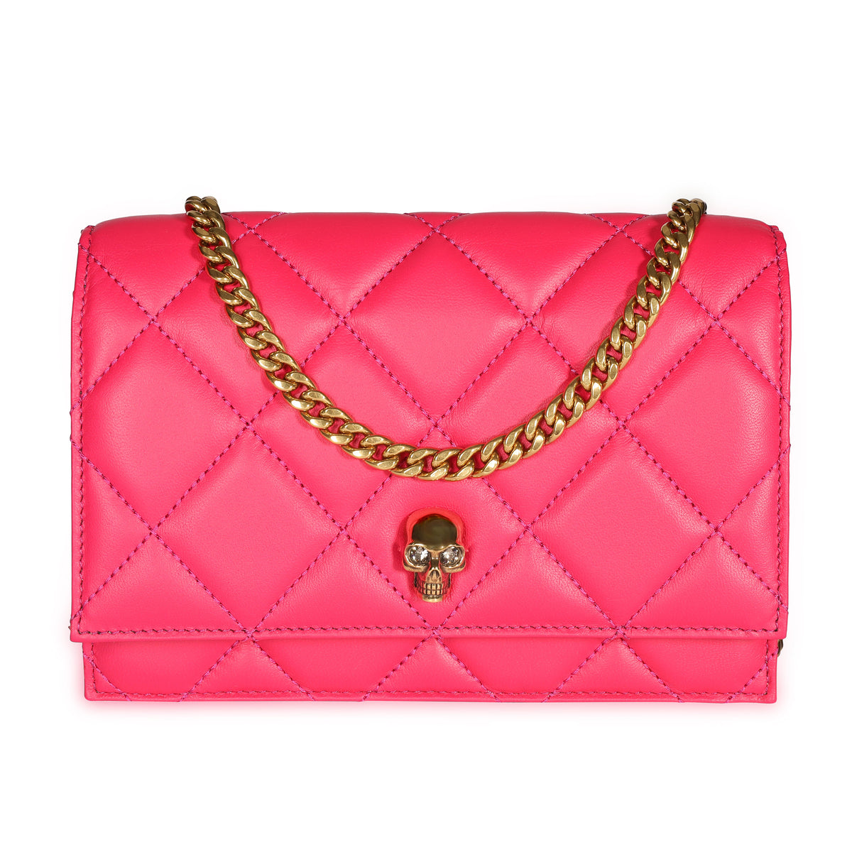 Alexander McQueen Hot Pink Quilted Leather Mini Skull Crossbody Bag