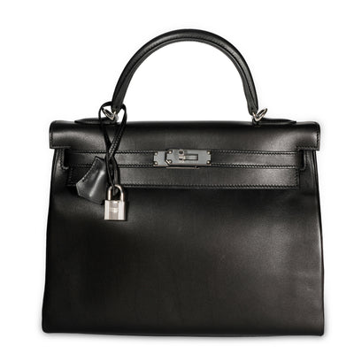 Hermès Black Swift Leather Retourne Kelly 28 with Palladium Hardware