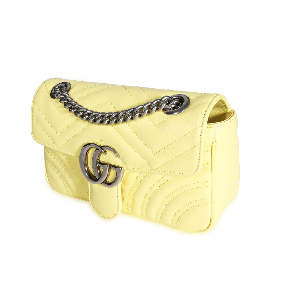 Gucci Pastel Yellow Matelassé Leather GG Marmont Mini Bag