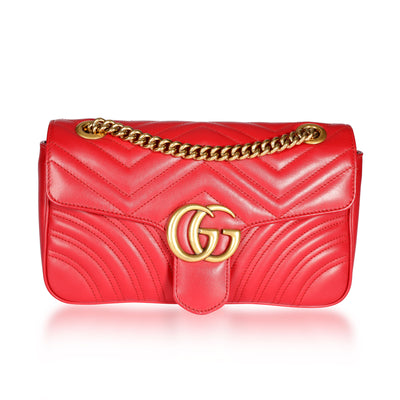 Gucci Hibiscus Red Matelassé Leather GG Marmont Shoulder Bag
