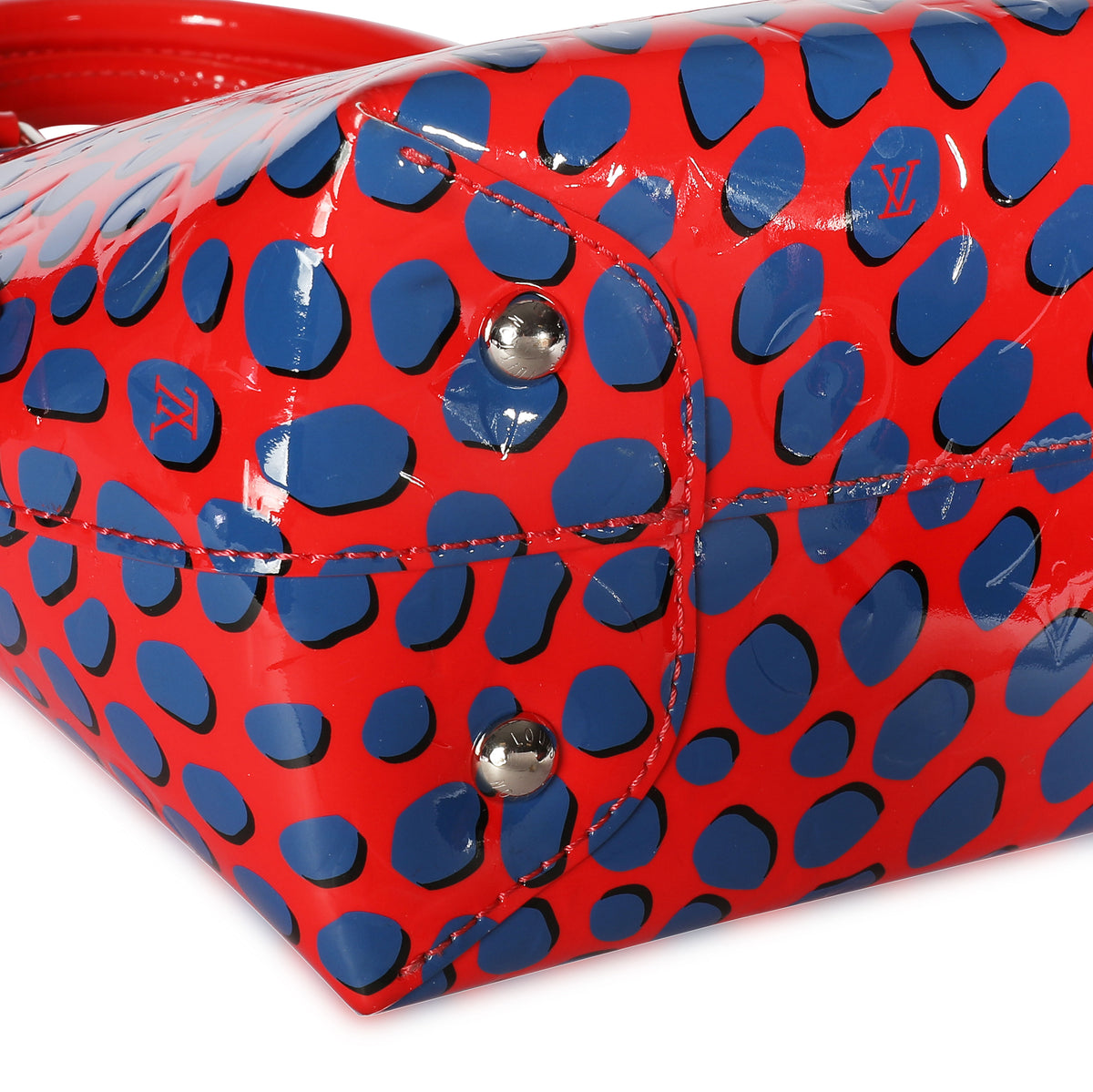 Louis Vuitton Red Vernis Jungle Dots Open Tote Blue Leather Patent