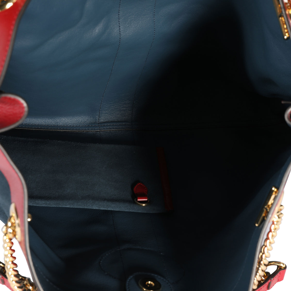 Gucci Navy Suede & Red Calfskin Large Rajah Tote