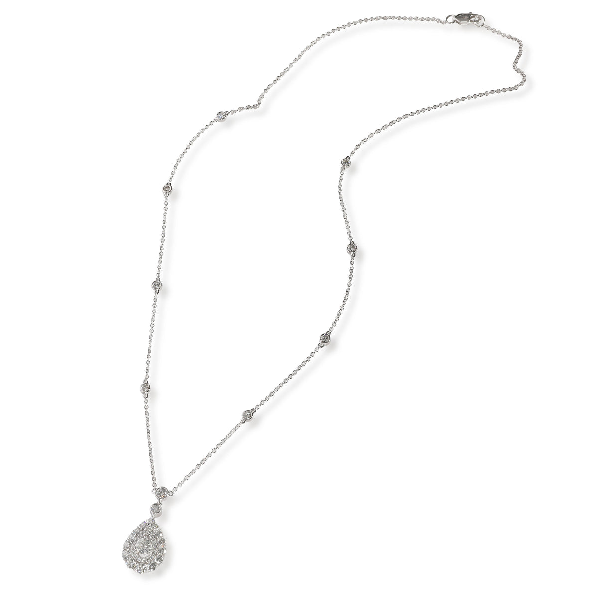 Teardrop Halo Diamond by the Yard Necklace in 14K White Gold 1.30 CTW