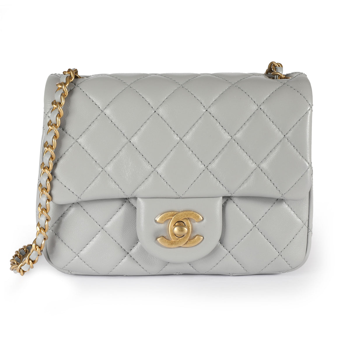 Chanel Mini Rectangular Flap Pearl Crush 21B Gray/Grey Quilted Lambskin  with brushed gold hardware