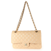 Chanel Beige Quilted Caviar Classic Medium Double Flap Bag