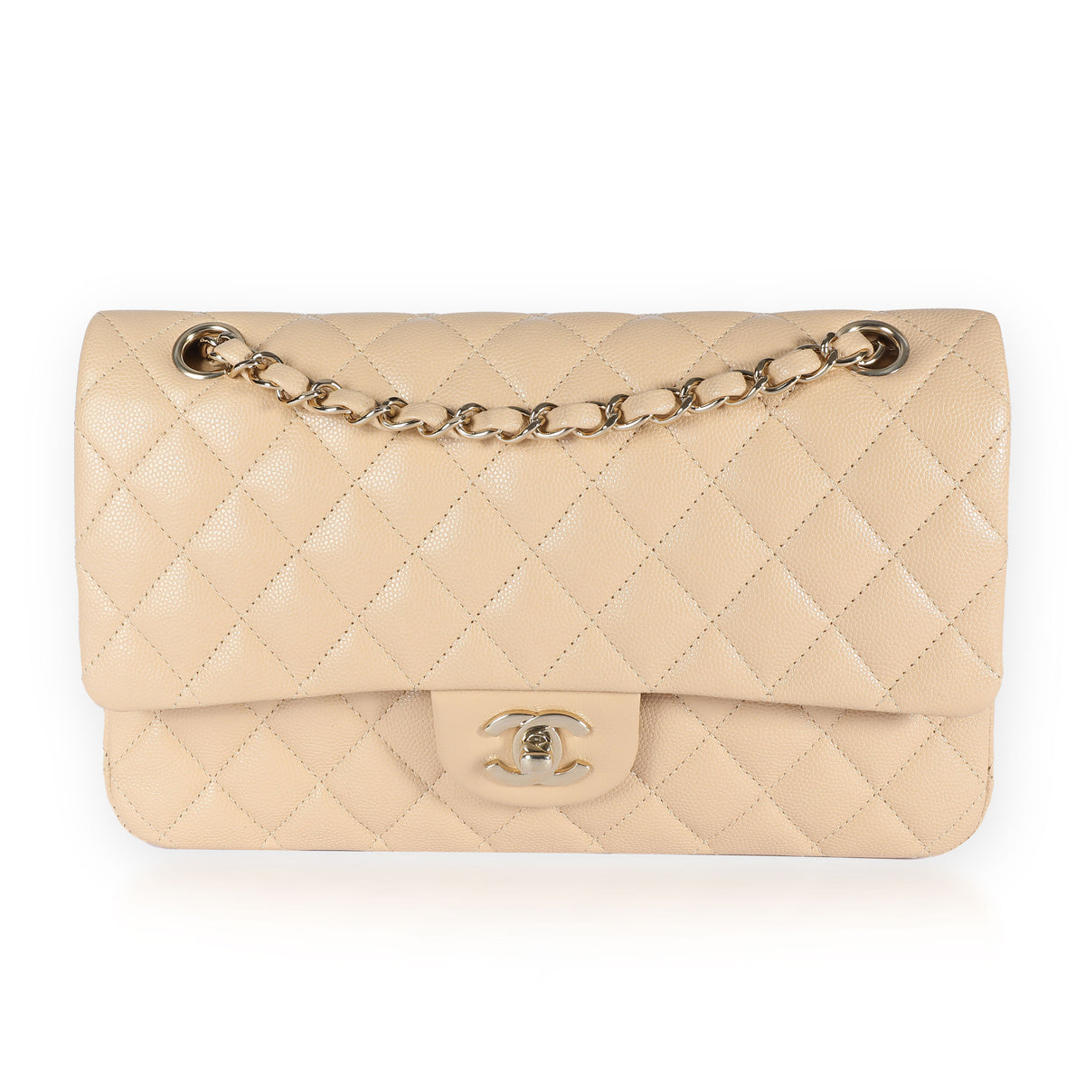 Chanel Beige Quilted Caviar Classic Medium Double Flap Bag