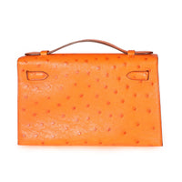 Hermès Tangerine Ostrich Kelly Pochette PHW