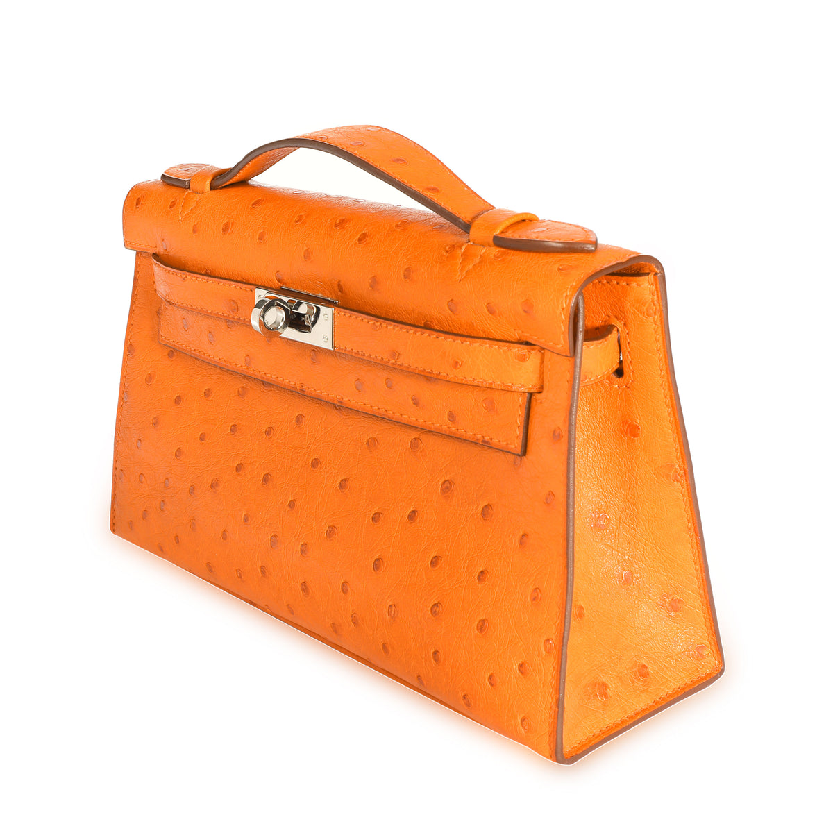 Hermes Tangerine Ostrich Kelly Pochette Bag with Gold Hardware. A,, Lot  #58194