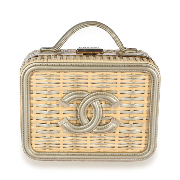 Chanel Rattan, Calfskin & Silver-Tone Metal Small Vanity Case, CHANEL