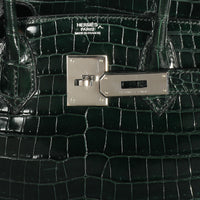 Hermès Shiny Vert Fonce Porosus Crocodile Birkin 30 PHW