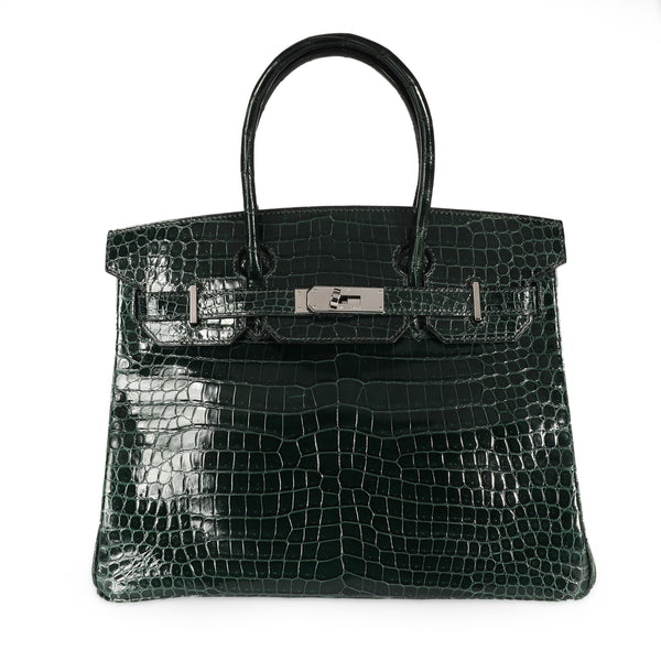 Hermès Shiny Vert Fonce Porosus Crocodile Birkin 30 PHW, myGemma