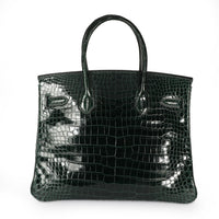 Hermès Shiny Vert Fonce Porosus Crocodile Birkin 30 PHW