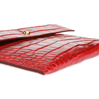 Alexander McQueen Red Crocodile-Embossed Leather Skull Pouch
