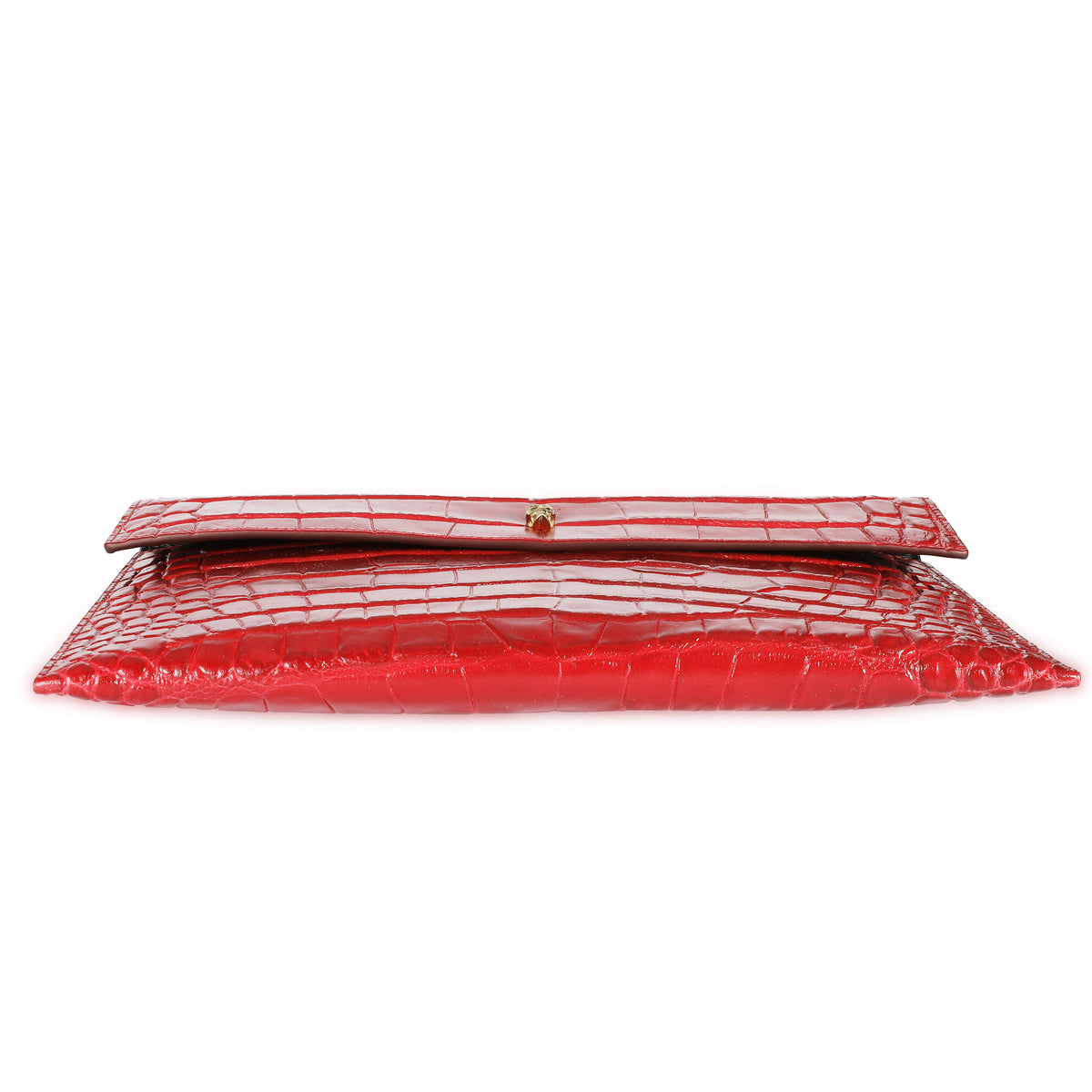 Alexander McQueen Red Crocodile-Embossed Leather Skull Pouch