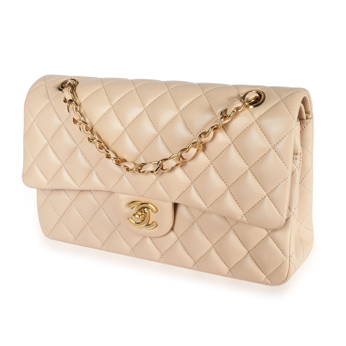 Chanel Beige Quilted Lambskin Medium Classic Double Flap Bag