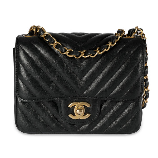 Chanel Black Iridescent Chevron Quilted Calfskin Mini Flap Bag by