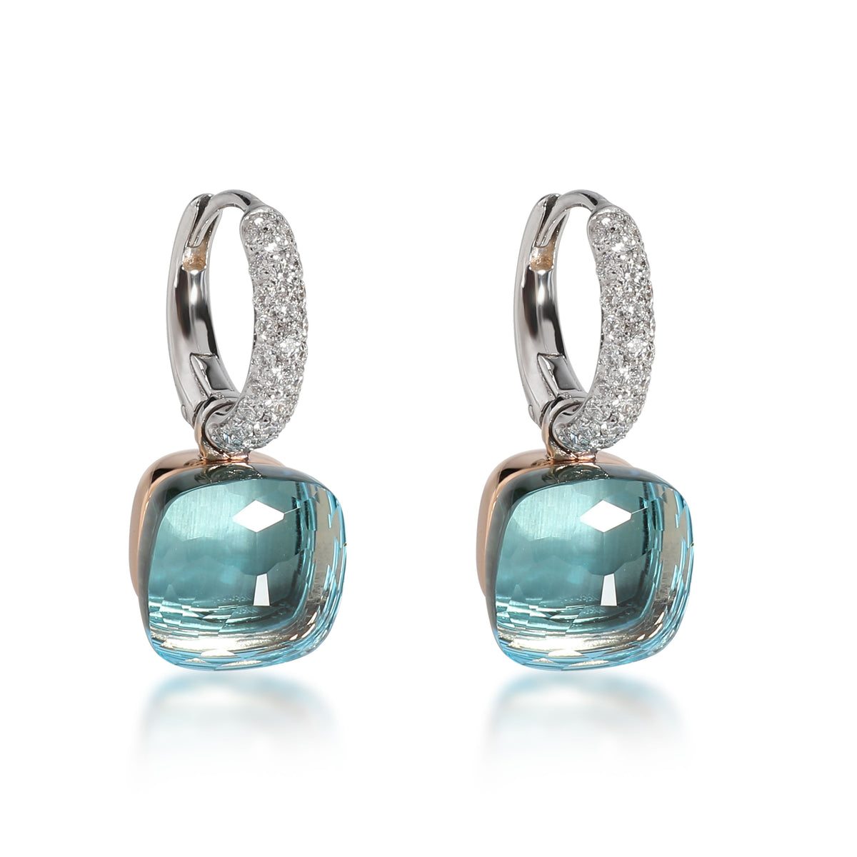 Pomellato Nudo Blue Topaz Diamond Earrings in 18K White & Rose Gold 0.55 CTW