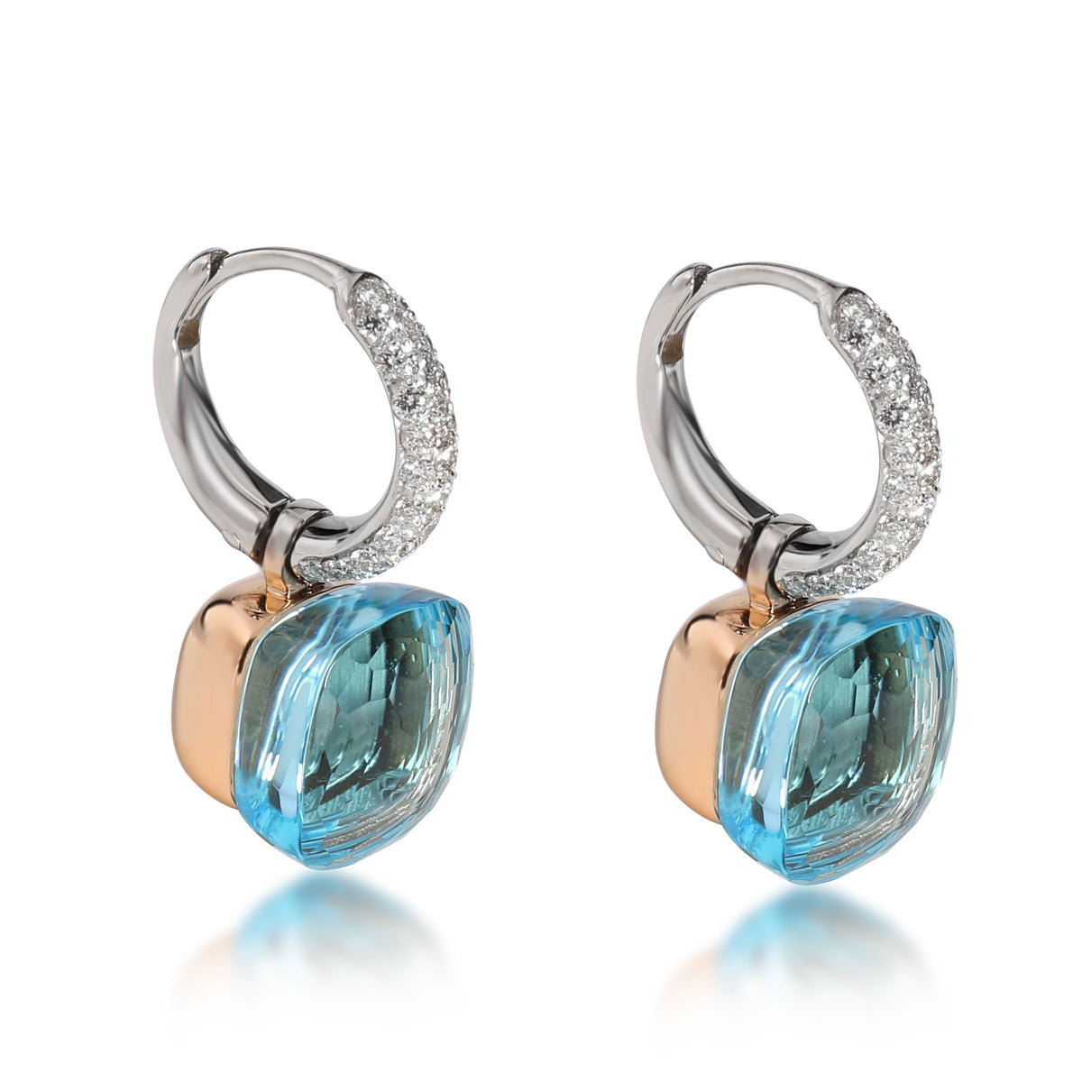 Pomellato Nudo Blue Topaz Diamond Earrings in 18K White & Rose Gold 0.55 CTW