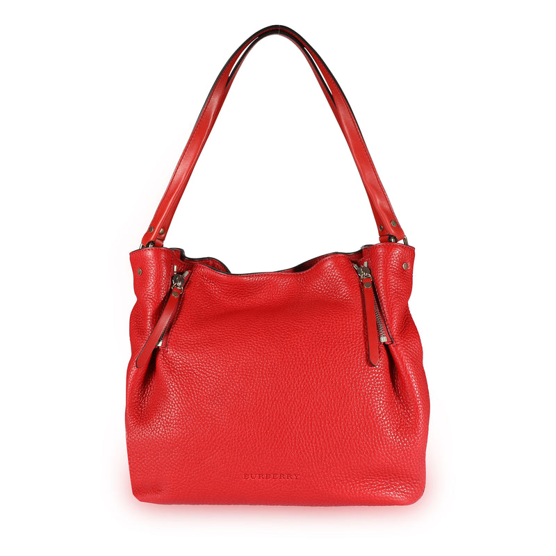 Burberry Cadmium Red Brit Leather & Check Canvas Maidstone Tote