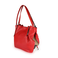 Burberry Cadmium Red Brit Leather & Check Canvas Maidstone Tote