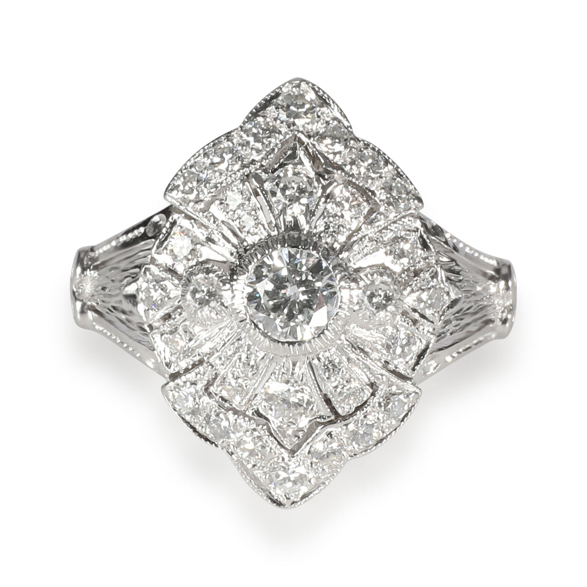 Vintage Inspired Diamond Ring in 18K White Gold 0.50 CTW