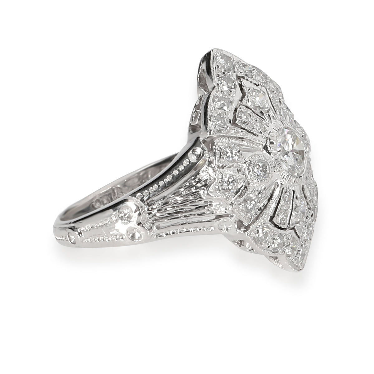 Vintage Inspired Diamond Ring in 18K White Gold 0.50 CTW