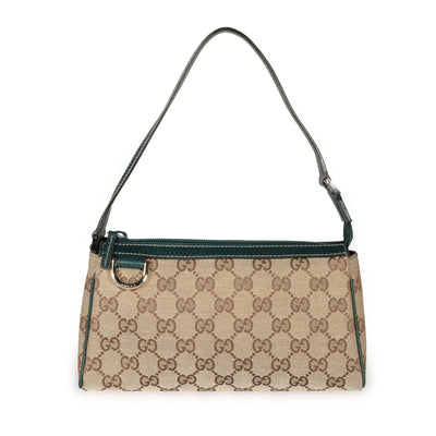 Gucci Brown GG Canvas & Green Leather Abbey Pochette