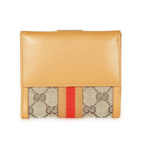 Gucci Brown GG Canvas & Camel Leather Compact Web Wallet