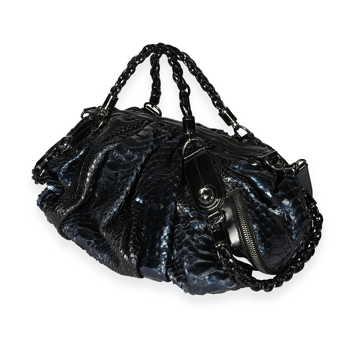 Gucci Blue Python & Black Leather Large Galaxy Bag