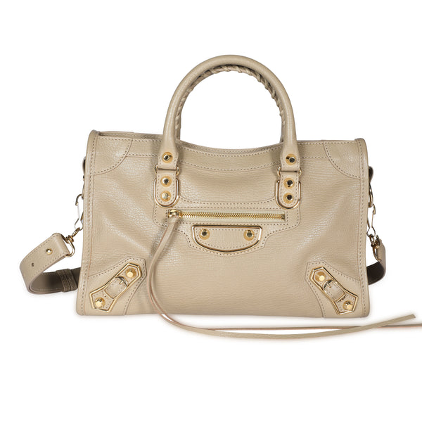 Balenciaga Beige Latte Goatskin Leather Metallic Edge Small City