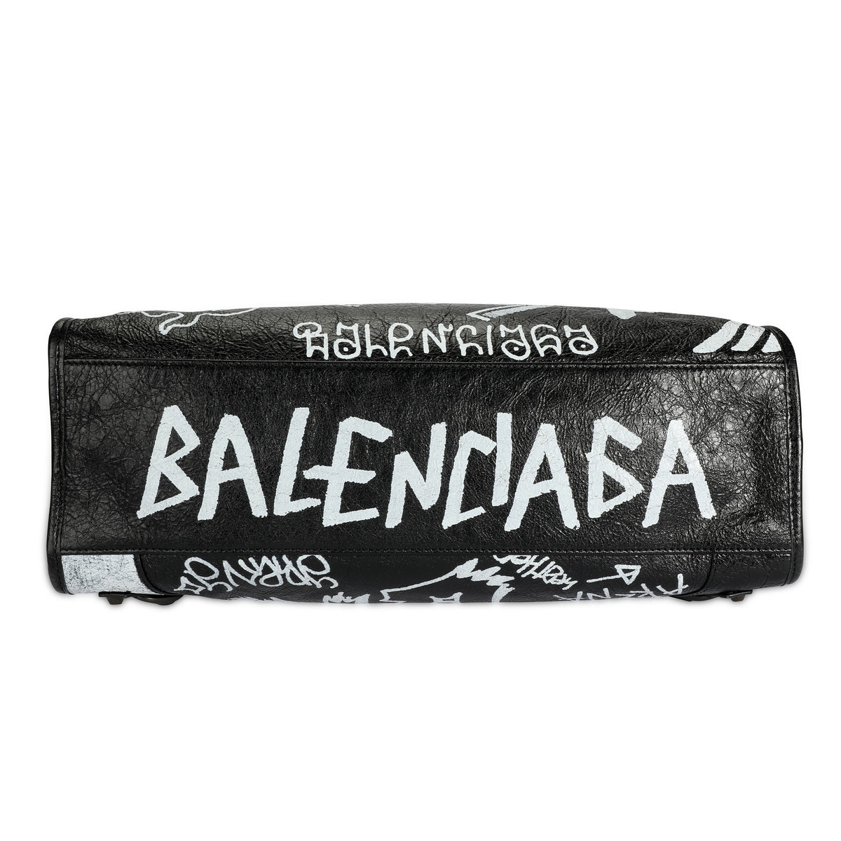 Balenciaga Black & White Graffiti Leather Classic City Bag