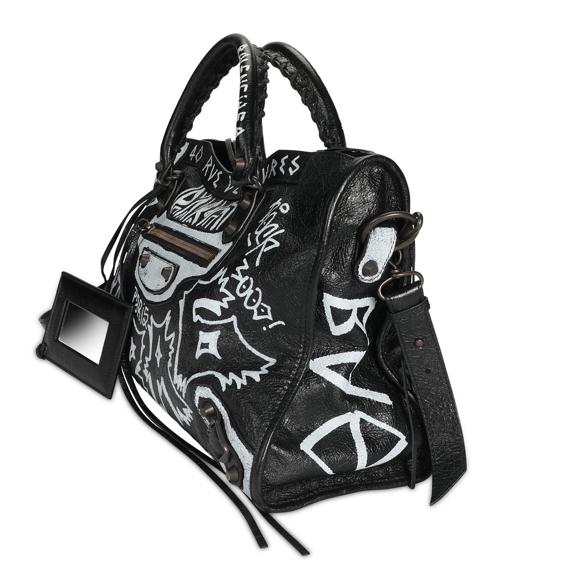 Balenciaga Motocross Classic Graffiti Mini City Bag  White Handle Bags  Handbags  BAL209512  The RealReal