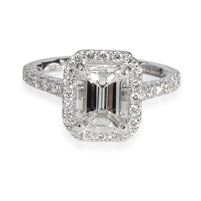 Emerald Halo Diamond Engagement Ring in 14K White Gold G VS2 2.01 CTW
