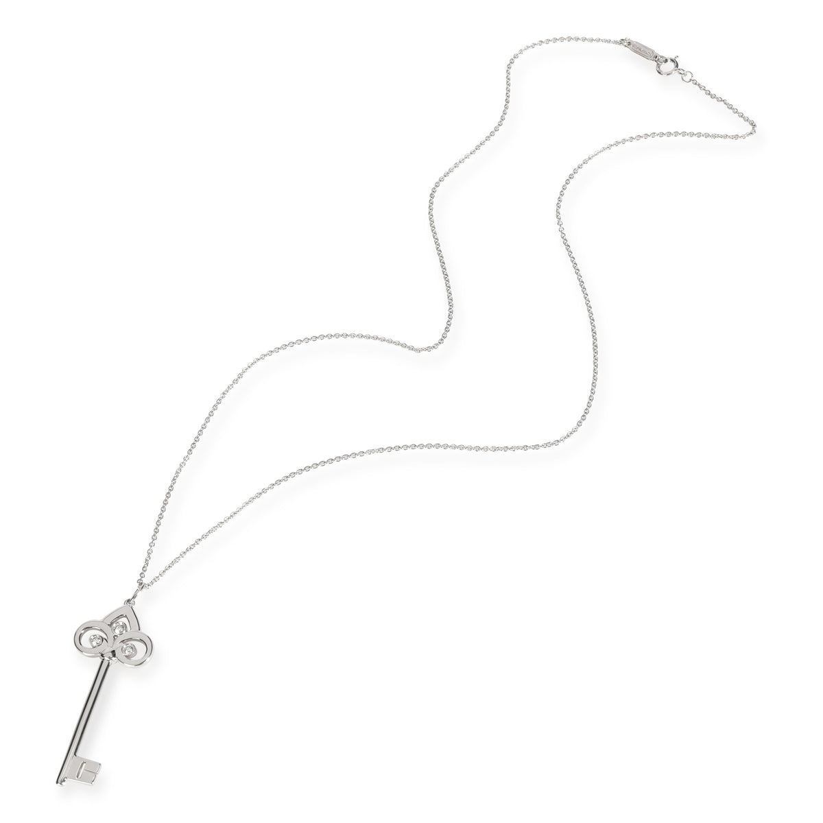 Tiffany & Co. Diamond Fleur de Lis Key Necklace in 18K White Gold 0.10 CTW