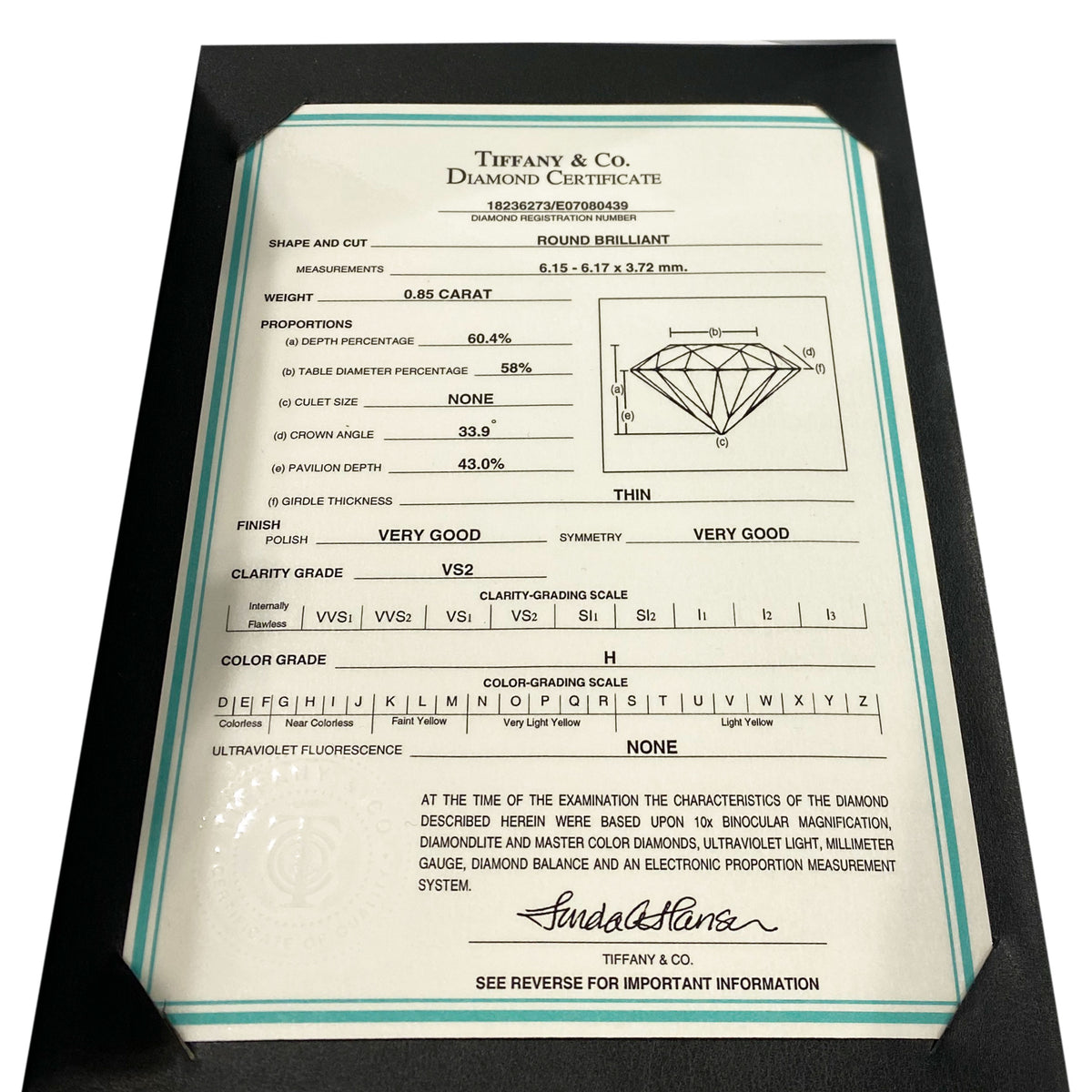 Tiffany & Co. Solitaire Diamond Engagement Ring in Platinum H VS2 0.85 CTW