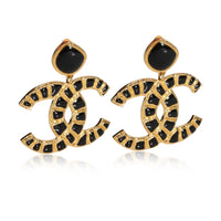 Chanel CC Logo Black & Gold Color Costume Earrings