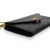 Prada Black Saffiano Leather Envelope Chain Wallet