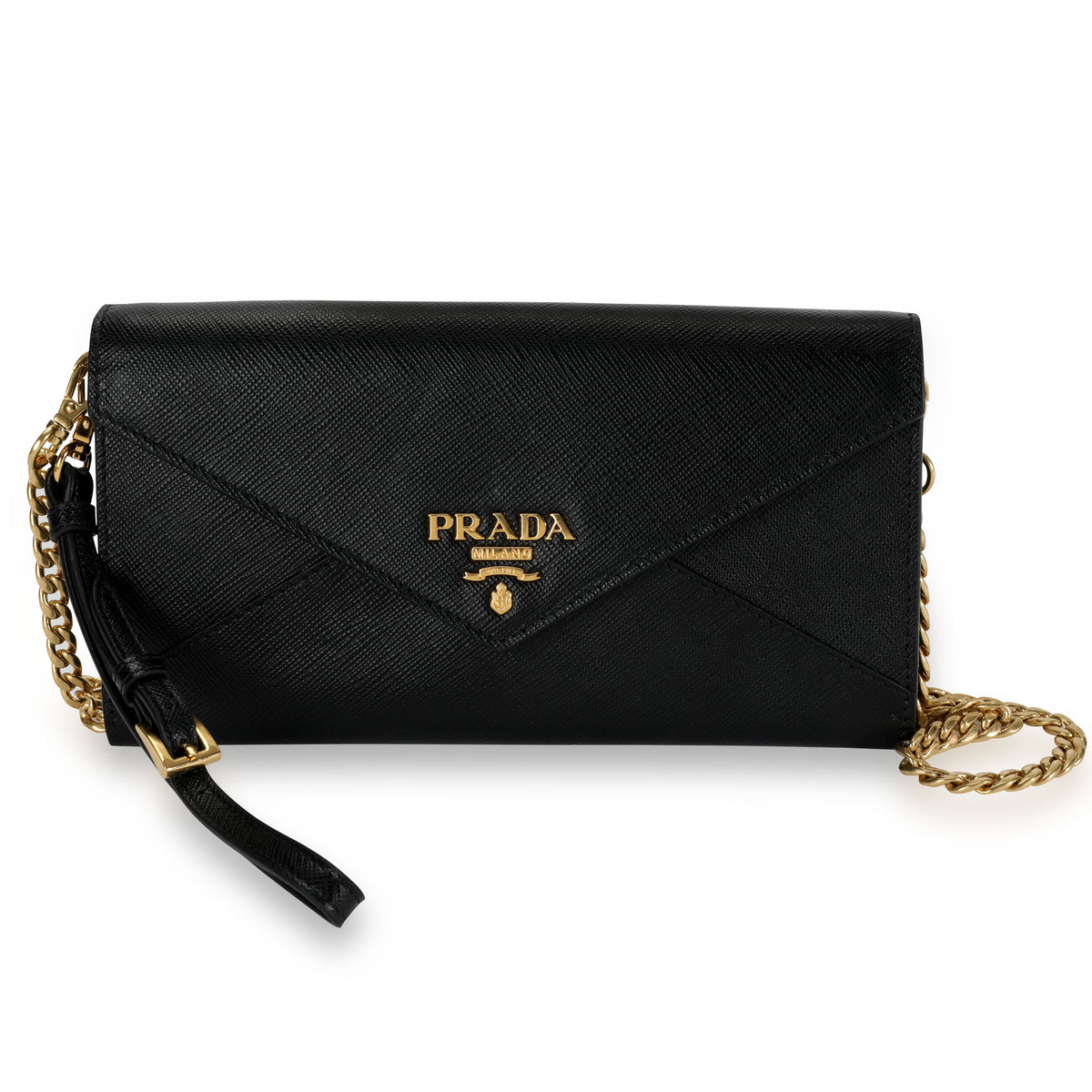 Prada Black Saffiano Leather Envelope Chain Wallet by WP Diamonds